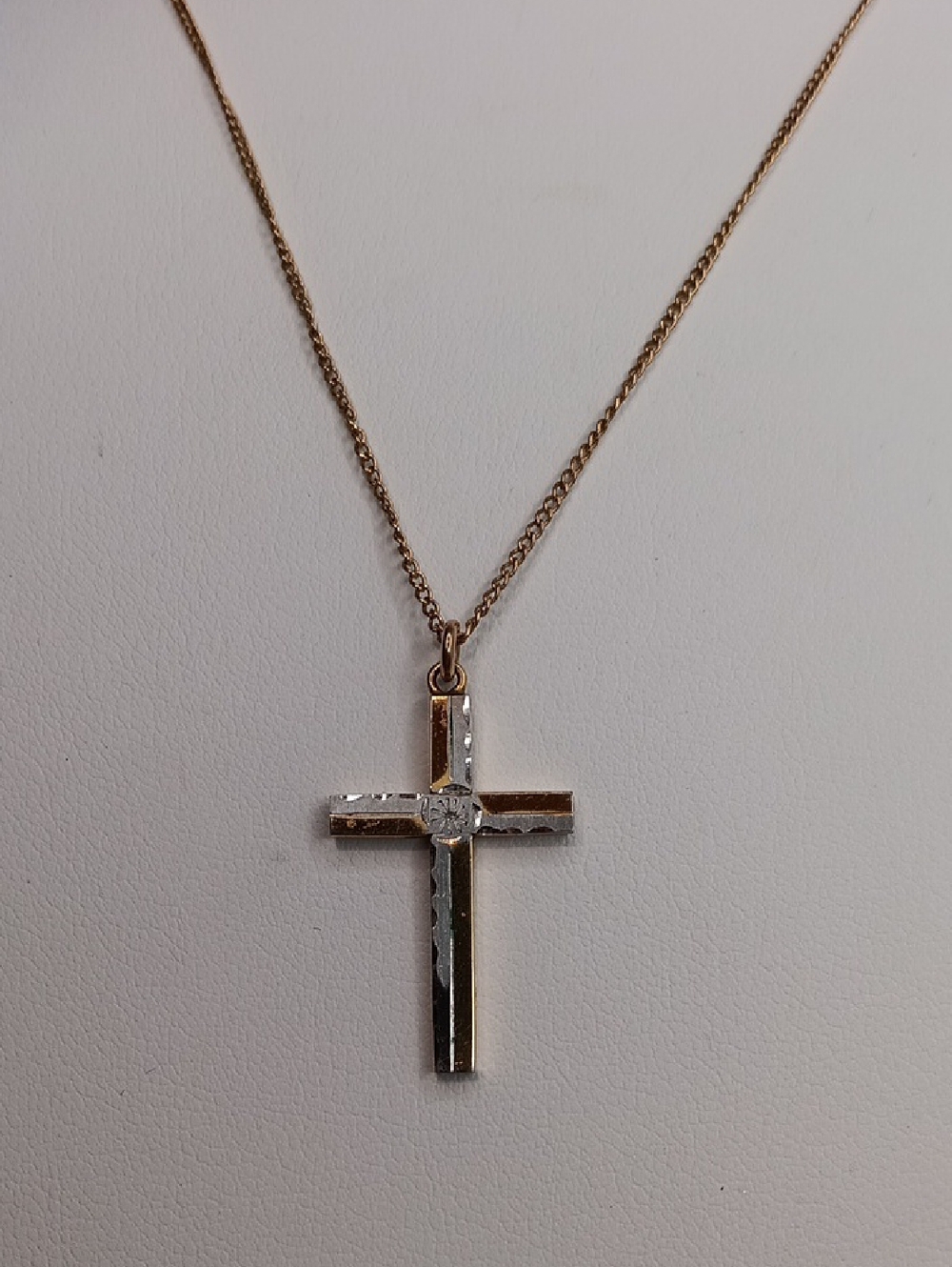 12K GF Gold Filled Cross Pendant Necklace 18" Long Vintage